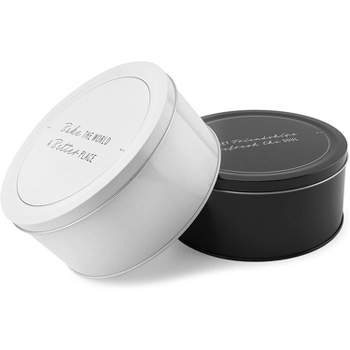 Decorae Round Black and White Cookie Tins, 2pk, for Baked Goods and Cake for Special Occasions, Christmas, Valentines Day and More