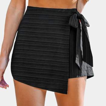 Women's Black Overlay Side Tie Skort Shorts - Cupshe