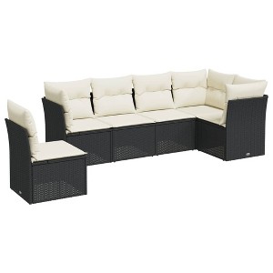 vidaXL Patio Sofa Set with Cushions Outdoor Conversation Furniture Poly Rattan - Black and Cream Without Table - 1 of 4