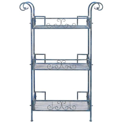Antique Blue Victorian Inspired 3-Tier Iron Shelf