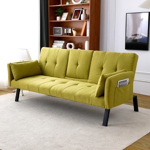 KTMBDW Sofa Bed Modern Folding Futon Set Linen Fabric Convertible Recliner Lounge for Living Room with 2 Cup Holders - 1 of 4