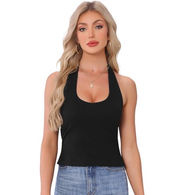 INSPIRE CHIC Women's Halter Sweetheart Neck Backless Sleeveless Cropped Top