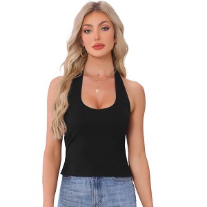 INSPIRE CHIC Women's Halter Sweetheart Neck Backless Sleeveless Cropped Top - 1 of 4