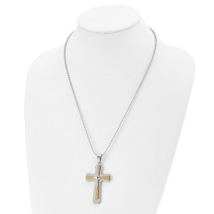 Chisel Stainless Steel Polished Yellow IP-plated Cross Pendant on a 22" Ball Chain Necklace - 1 of 4