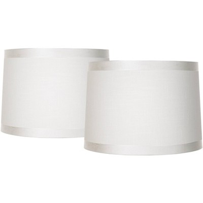 Set of 2 White Fabric Medium Drum Lamp Shades 13" Top x 14" Bottom x 10" High (Spider) Replacement with Harp and Finial