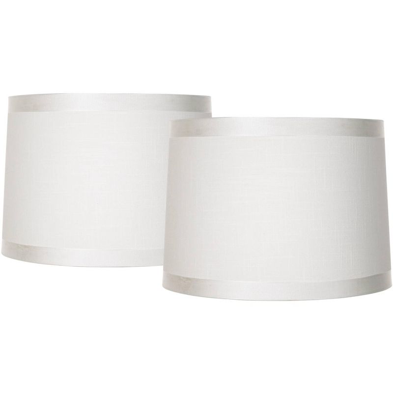 Springcrest Set of 2 White Fabric Medium Drum Lamp Shades 13" Top x 14" Bottom x 10" High (Spider) Replacement with Harp and Finial, 1 of 11