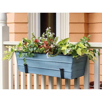 Medium Blue Galvanized Steel Flower Box with Wall Brackets
