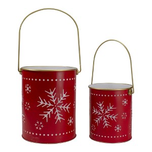Northlight Set of 2 Red and Gold Metal Snowflake Candle Lanterns Christmas Decoration - 1 of 4
