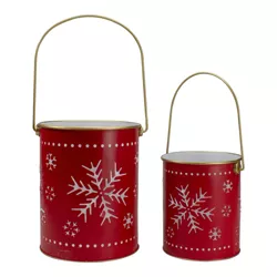 Northlight Set of 2 Red and Gold Metal Snowflake Candle Lanterns Christmas Decoration