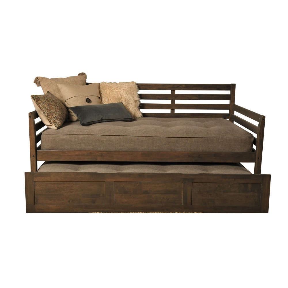 Photos - Bed Frame Twin/Full Yorkville Trundle Daybed Rustic Walnut/Stone - Dual Comfort