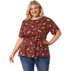 Agnes Orinda Women's Plus Size Ruffle Tie Waist Short Sleeve Chiffon Floral Blouse - 3 of 4