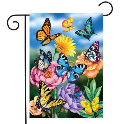 Vibrant Spring Garden Flag with Butterflies and Flowers