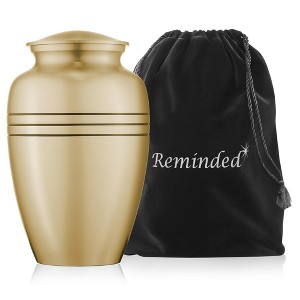 Reminded Adult Cremation Memorial Urn for Human Ashes, Black Stripe Brass Funeral Urn with Velvet Bag - 1 of 4