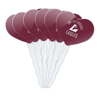 University of Wisconsin - La Crosse University Eagles Heart Love Cupcake Picks Toppers Decoration Set of 6