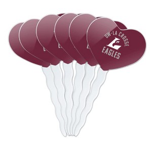 NCAA University of Wisconsin - La Crosse University Eagles Heart Love Cupcake Picks Toppers Decoration Set of 6 - 1 of 4