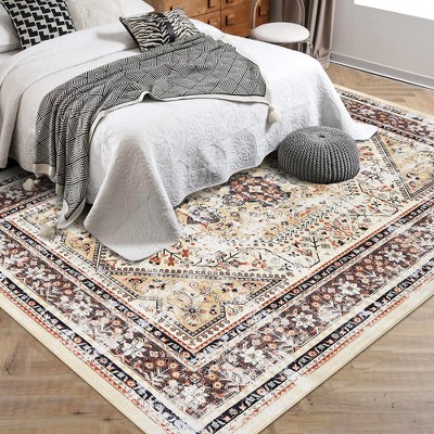 Garvee Modern Abstract Area Rug, Stain Resistant Washable Floor Mat,Large Rug for Living Room Bedroom Dining Room Office (Beige+Blue)