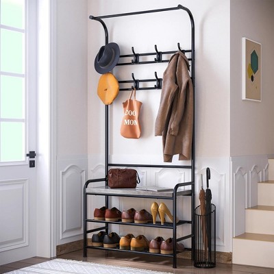 Whizmax Hall Tree Shoe Bench,Coat Rack Storage Bench,4-in-1 Coat Tree with Bench Storage Shelf and 8 Hooks for Small Spaces, Entryway, Bedroom