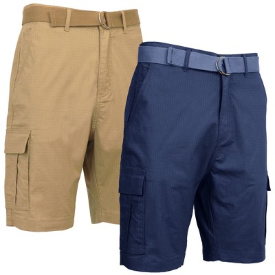 Galaxy Rugged Trail  Men's Cotton Stretch Ripstop Cargo Shorts With Belt-2 Pack