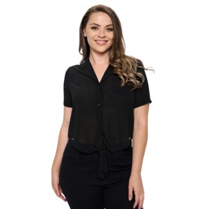 Slickblue Plus Size Tie Front Chiffon Top - Short Sleeve Button Down Shirt, Black or Fuchsia, Size 1XL-3XL - 1 of 4