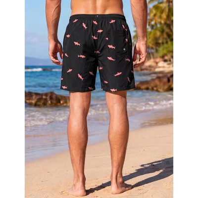 INSPIRE CHIC Men's Drawstring Elastic Waistband Liner Hawaiian Swim Board Shorts Small Black — фото 3