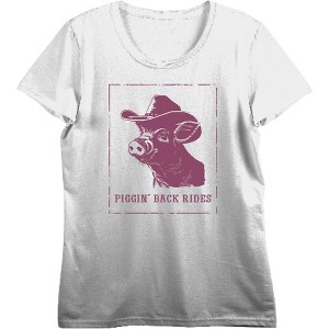 Cowboy Pig "Piggin' Back Rides" Adult Crew Neck Short Sleeve Top - 1 of 3