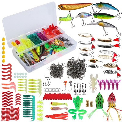 LakeForest 375Pcs Fishing Baits and Tackle Box Lifelike Popper Crankbaits Crickets Frogs Spoon Lures Maggots Multicolor
