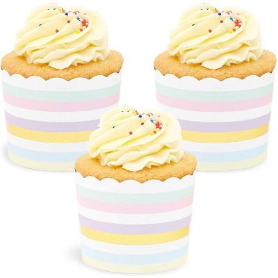 Sparkle and Bash 50 Pack Muffin Liners - Pastel and Gold Foil Striped Cupcake Wrappers Paper Baking Cups