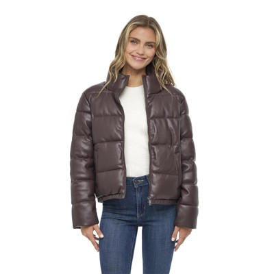 Women's Faux Leather Puffer Jacket, Puffy Coat - S.E.B. By SEBBY