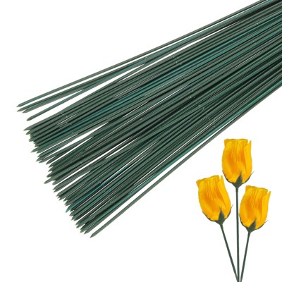Unique Bargains Green Plastic Wrap Metal Floral Stem Wire for Flower Arrangements