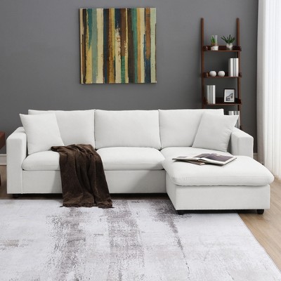 Whisen Modern L-shaped Sectional Sofa Set with Convertible Ottoman and 2 pillows, Minimalist Style Couch Set