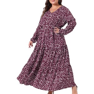 Agnes Orinda Women's Plus Size Polka Dots Boho Flowy Long Lantern Sleeve Ruffle Hem A Line Dresses - 1 of 4