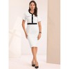 Hobemty Women's Round Neck Short Sleeve Contrast Color Elegant Sheath Pencil Dresses - 2 of 4