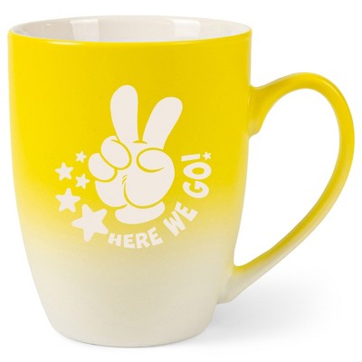 100 North Peace Sign 10 Ounce Yellow and White Two Toned Ombre, Comfortably Fits Your Hands, Ceramic Tea Coffee Cup Mug, Here We Go!