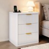 Fluted Nightstand with Charging Station, Bedside Table with Drawers, Open Storage Space, Rounded Corners, Mid Century Modern End Table - 3 of 4