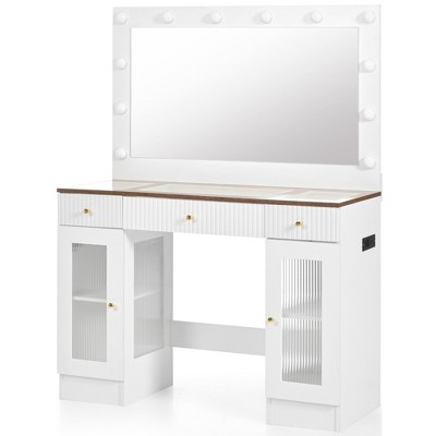 Infurnic Dressers, Vanity Desk with Mirror and Adjustable Cabinet, Modern Makeup Table with 3 Drawers for Bedroom, White, 43.3"*16.3"*56.7"