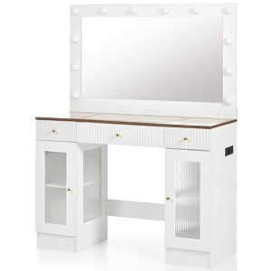 Infurnic Dressers, Vanity Desk with Mirror and Adjustable Cabinet, Modern Makeup Table with 3 Drawers for Bedroom, White, 43.3"*16.3"*56.7" - 1 of 4