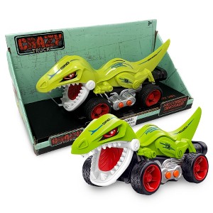 Crazy Truck Motorized Dinosaur, Green Dino Toy Vehicle with Roaring Sounds Kids 3+ - 1 of 4