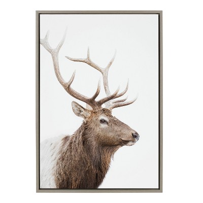Large Gray Stag Profile Canvas Print with Polystyrene Frame