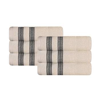Zero Twist Cotton Ribbed Modern Geometric Border Hand Towel Set of 6 by Blue Nile Mills