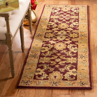 Burgundy and Gold High Pile Wool Area Rug