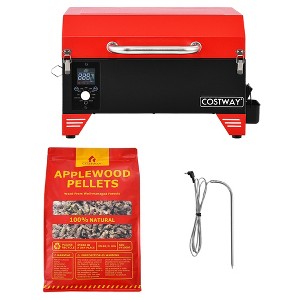 Costway Portable Tabletop Pellet Grill & 20lbs Apple Wood Pellets Outdoor Smoker BBQ Set - 1 of 4