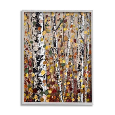 Stupell Industries Autumn Birch Trees Abstract Leaves Framed Giclee Art