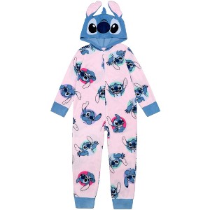 Disney Lilo & Stitch Little/Big Girls' One-Piece Hooded Union Suit Pajamas - 1 of 3