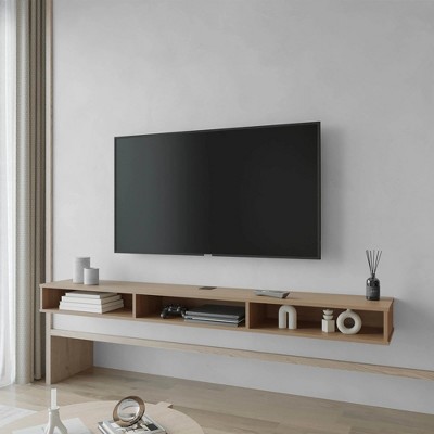Chic Crate-Modern Media Console – Multi-Tier Ash Wood TV Stand w/ Open Storage, Multi-Room Furniture (Oak Finish)