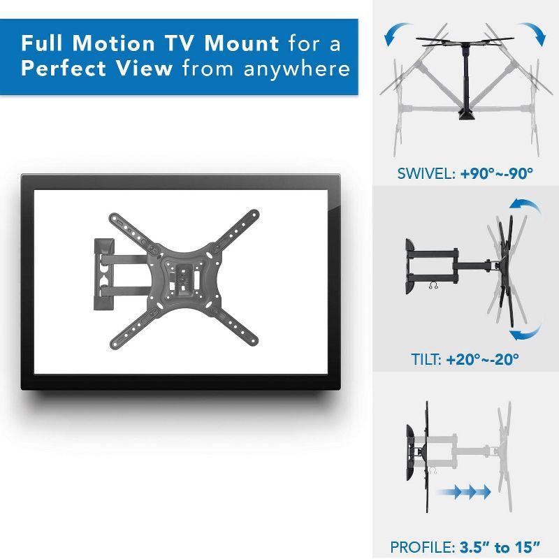 Mount-It! TV Mount with Shelf | Full Motion TV Wall Mount with Floating Entertainment Shelf | Single Stud Installation | Fits TVs Up to 55 Inches, 3 of 9
