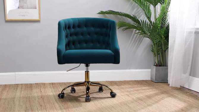 Anika Velvet Height-adjustable Swivel Task Office Chair with Button-tufted Back and Gold Base | Karat Home, 2 of 14, play video