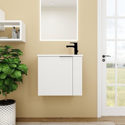 Garvee 22" Bathroom Vanity With Sink For Small Bathroom, Floating Vanity Storage Cabinet With Soft Close Door For Bathroom, White