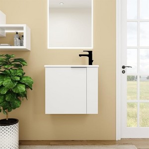 Garvee 22" Bathroom Vanity With Sink For Small Bathroom, Floating Vanity Storage Cabinet With Soft Close Door For Bathroom, White - 1 of 4
