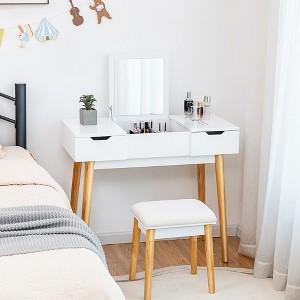 Costway Vanity Table Set w/ Flip Top Mirror Drawers 9 Dividers Makeup Writing Desk - 1 of 4