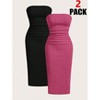 Mocaler  2 Pieces Set: Brushed Ribbed Side Slit Fitted Tube Top Dress,Summer Dresses For Women - 2 of 4